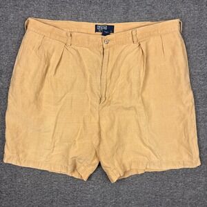 Vintage Polo Ralph Lauren Shorts Mens 42 Beige Pleated Chino Linen Preppy Casual